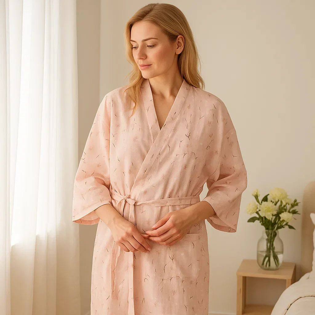 BloomLuxe – Peignoir en Coton Raffiné avec Influences Japonaises pour une Pure Détente - Image 3