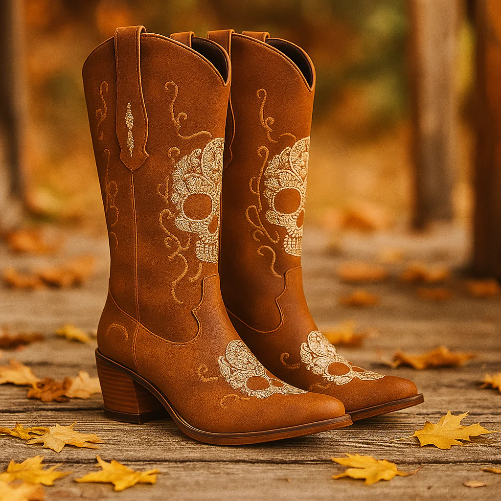 Bottes Cowboy Femme Brodées – Talon Épais – Bout Pointu - Image 2
