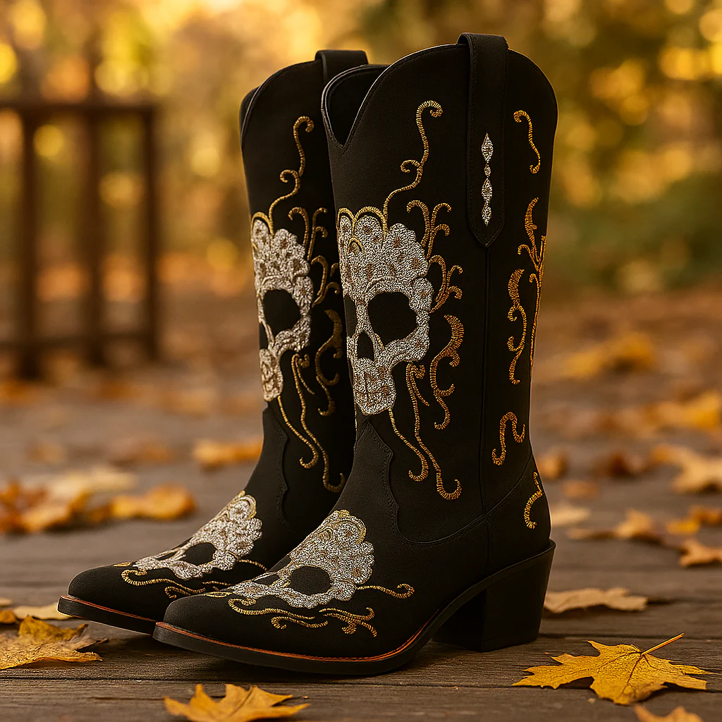 Bottes Cowboy Femme Brodées – Talon Épais – Bout Pointu - Image 3