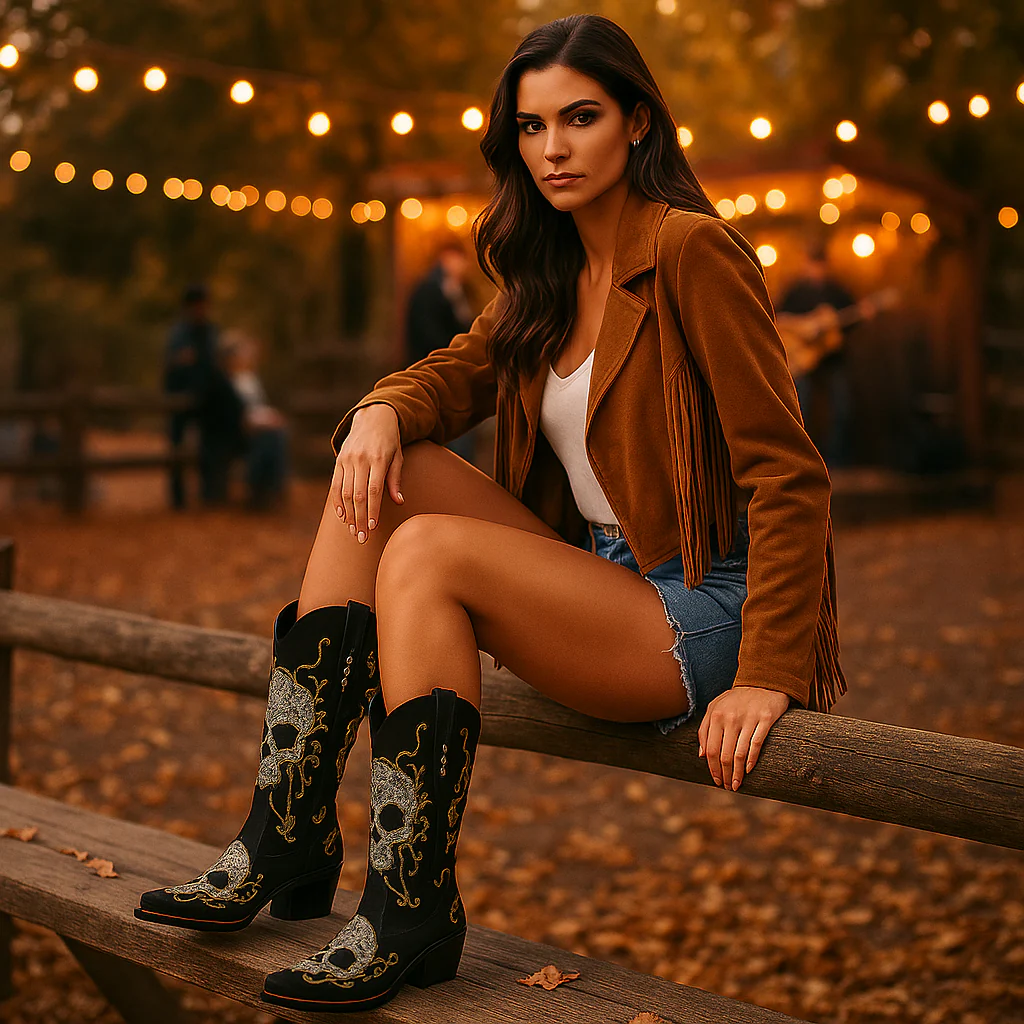 Bottes Cowboy Femme Brodées – Talon Épais – Bout Pointu - Image 4