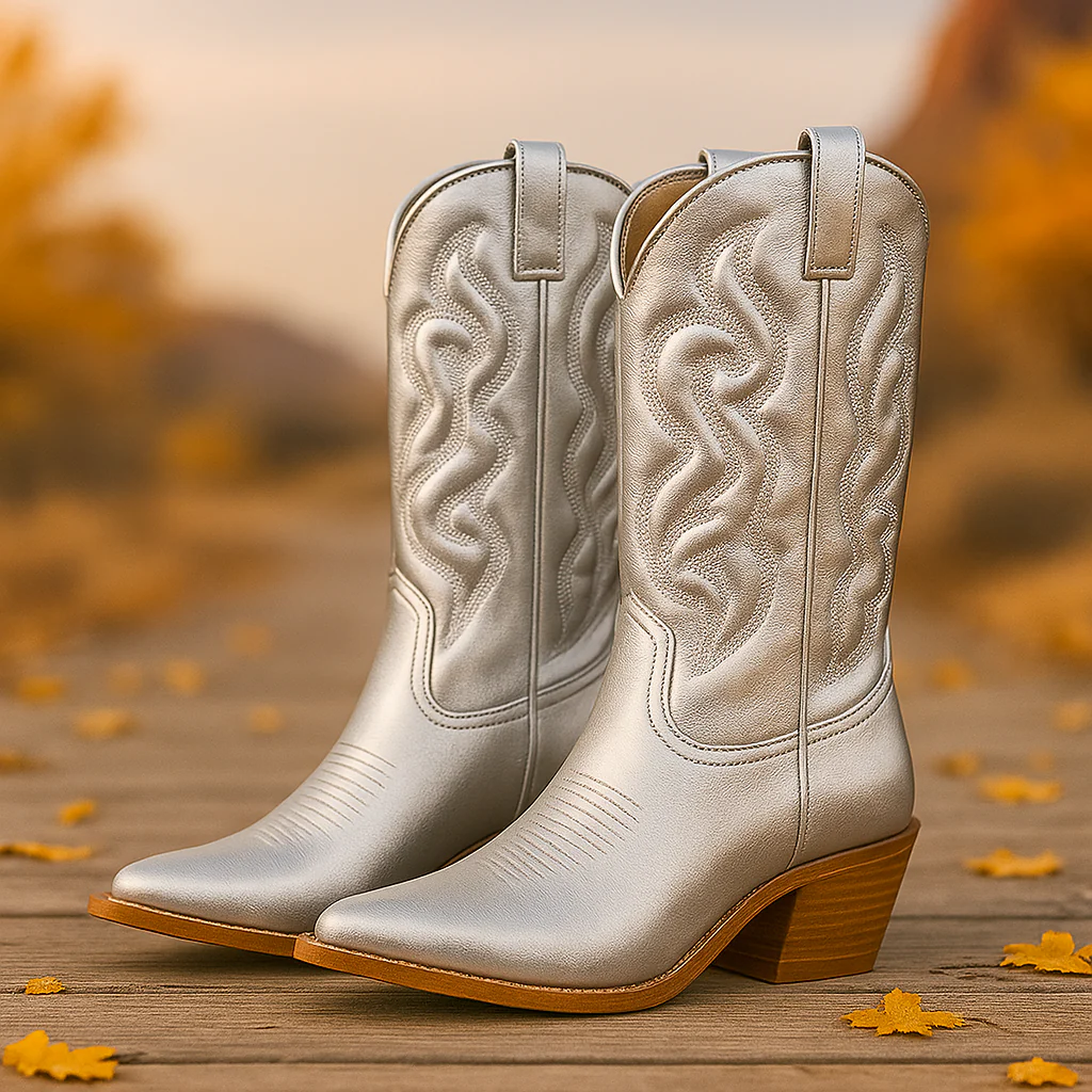 Bottes Cowboy Femme Mi-Mollet à Bout Pointu - Image 3