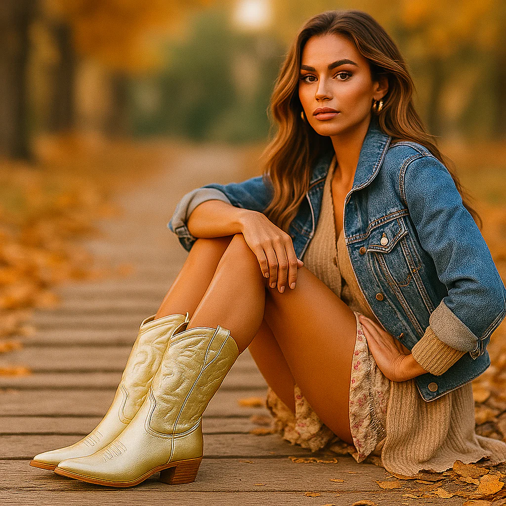 Bottes Cowboy Femme Mi-Mollet à Bout Pointu - Image 8