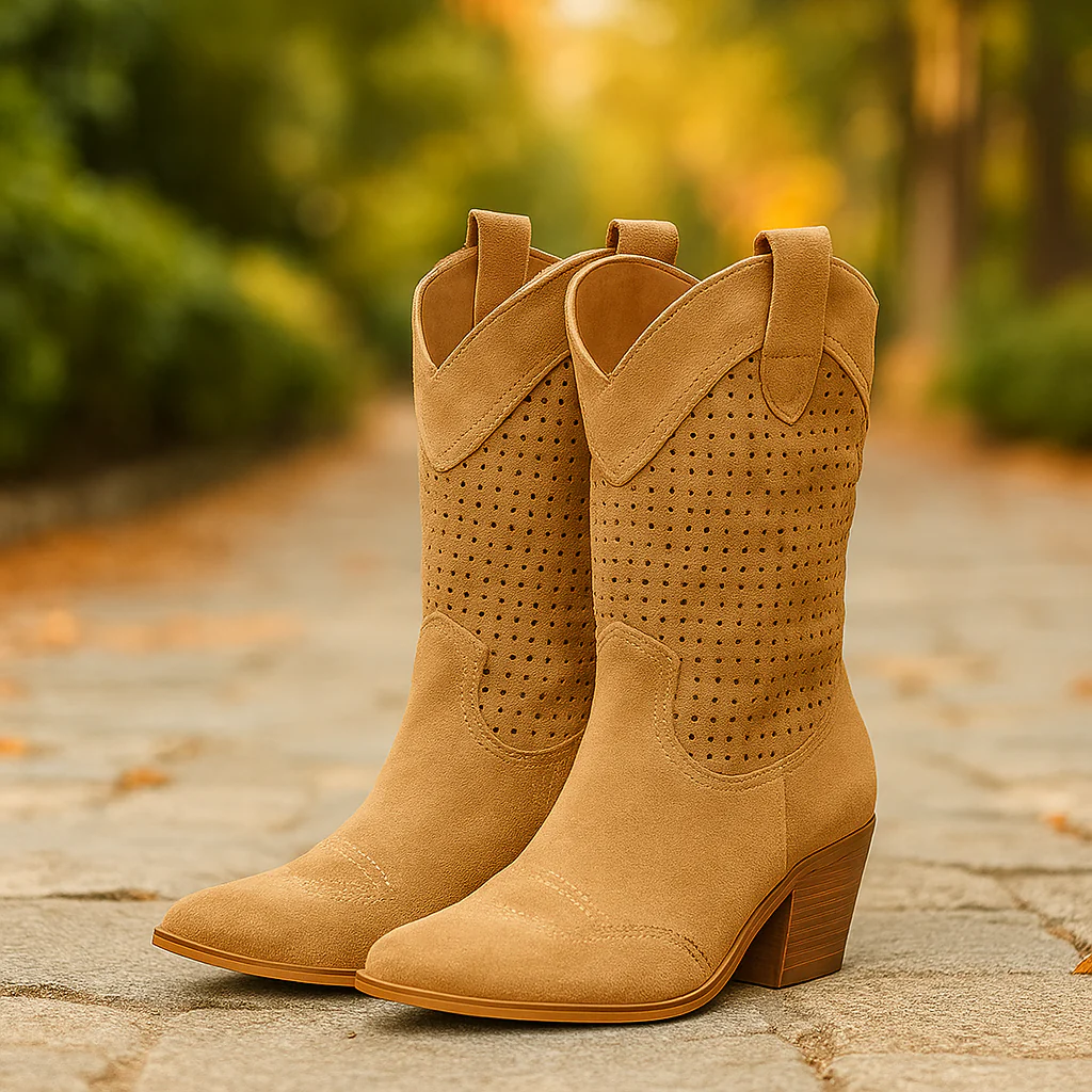 Bottes Cowboy Femme Perforées à Talon Moyen - Image 5