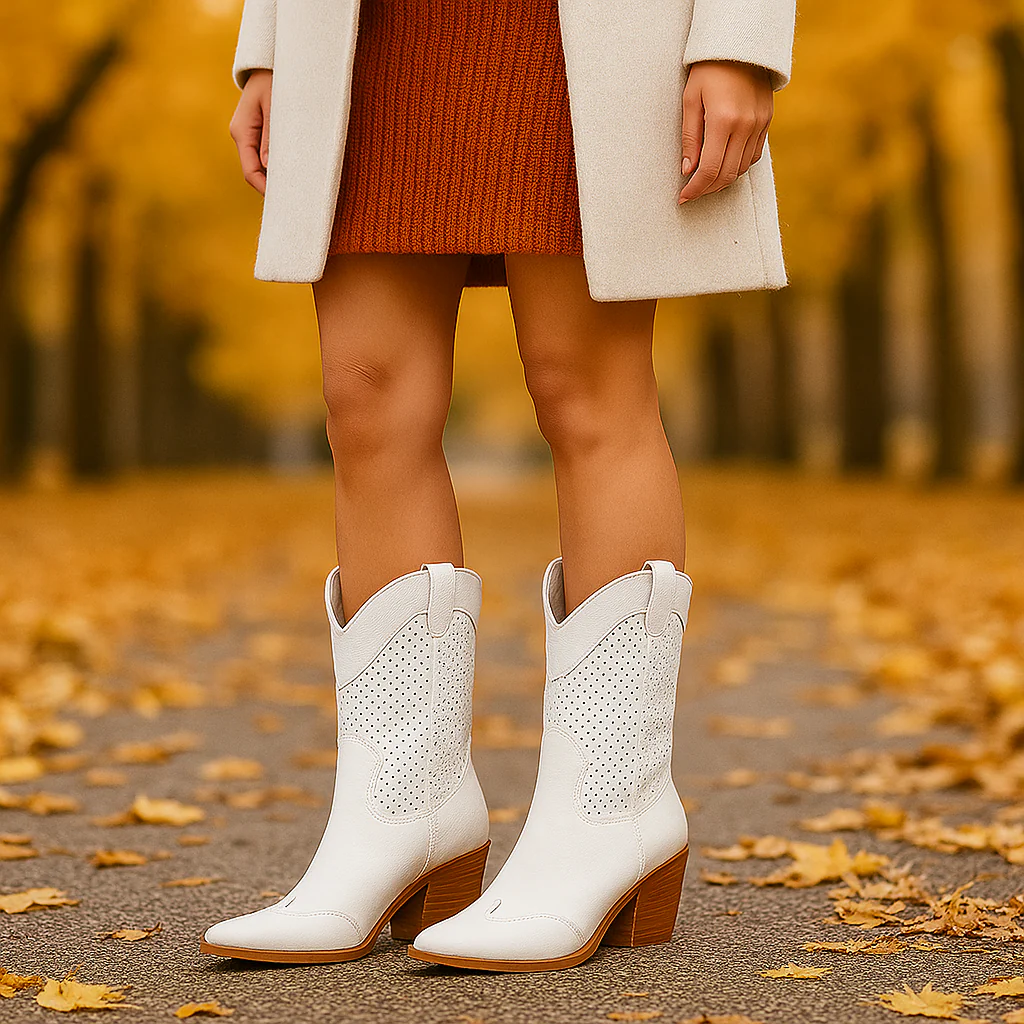 Bottes Cowboy Femme Perforées à Talon Moyen - Image 6