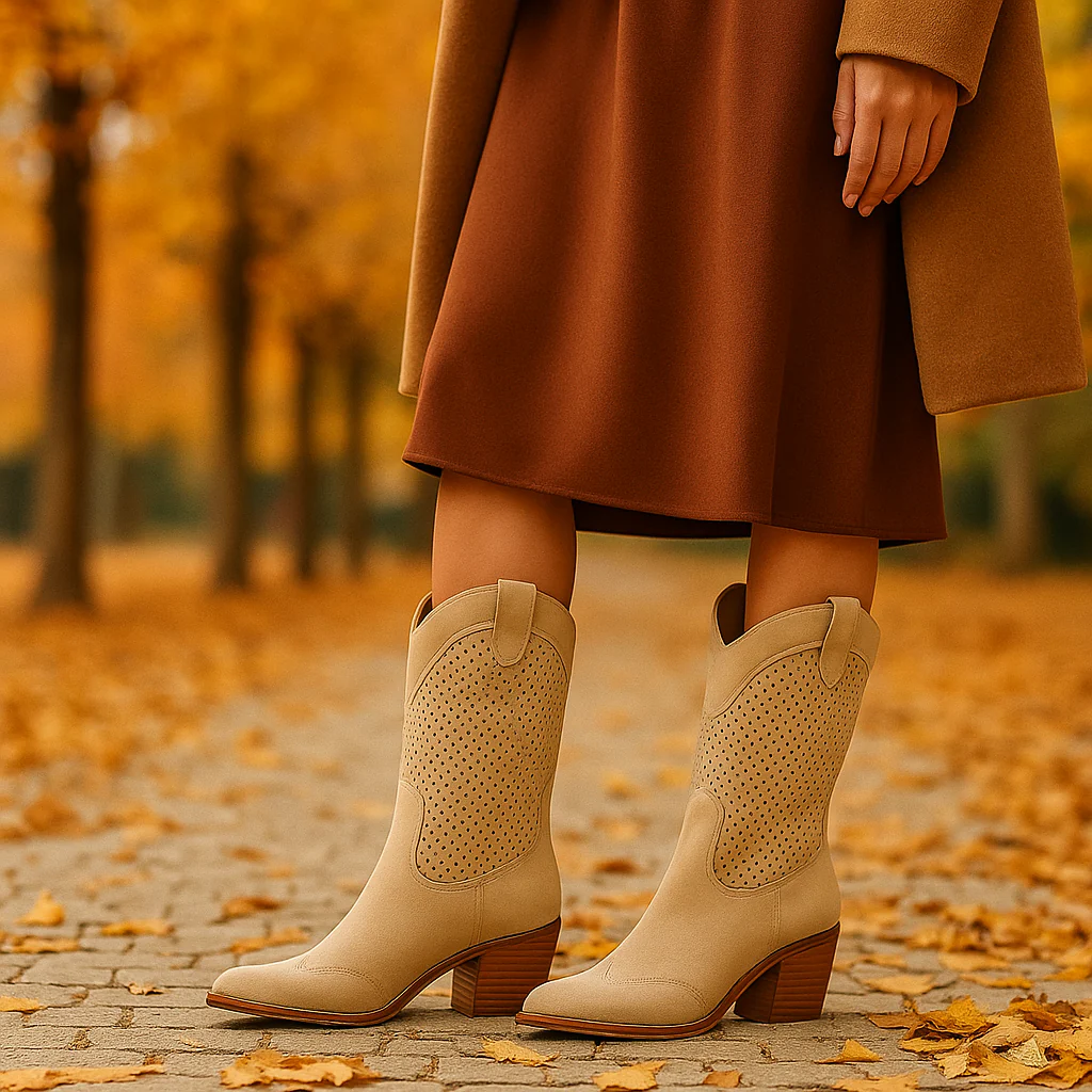 Bottes Cowboy Femme Perforées à Talon Moyen - Image 9