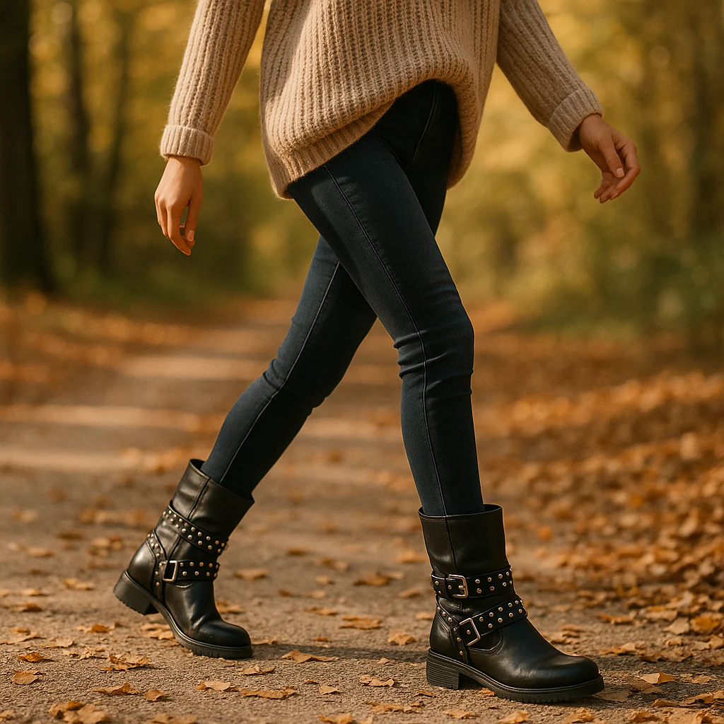 Bottes de Biker Femme à Clous et Sangles Ajustables - Image 2