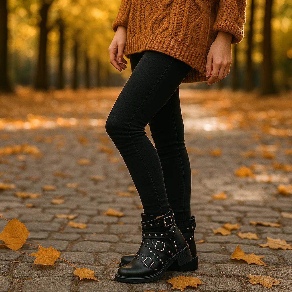 Bottes de Biker Femme à Clous et Sangles Ajustables - Image 3