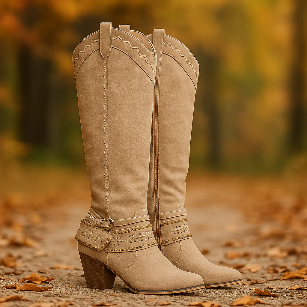 Bottes Femme – Suédé Élégant avec Broderie et Boucle - Image 3