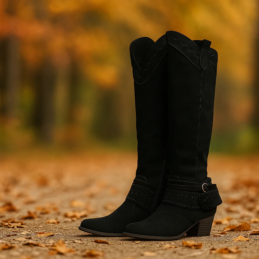Bottes Femme – Suédé Élégant avec Broderie et Boucle - Image 4