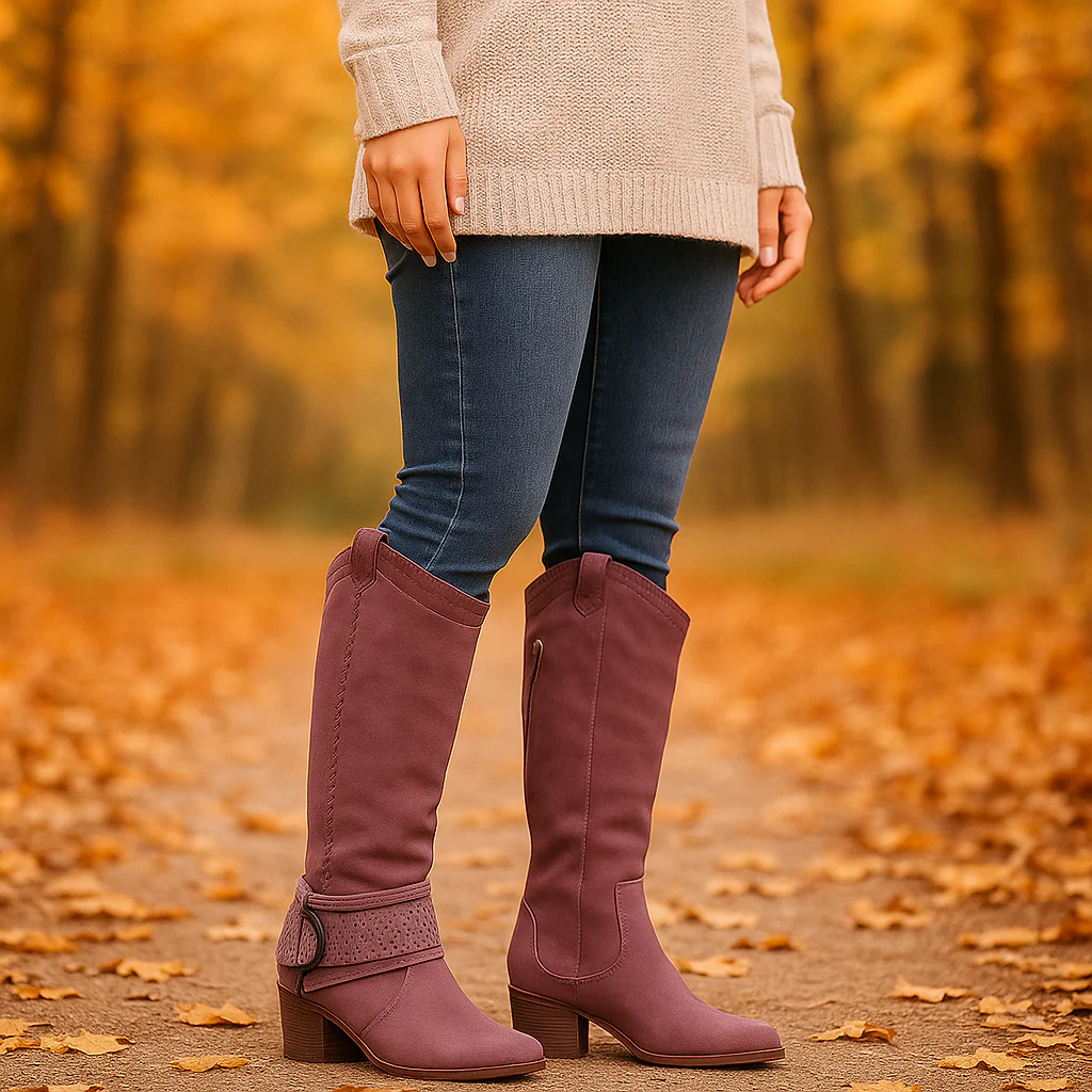 Bottes Femme – Suédé Élégant avec Broderie et Boucle - Image 6
