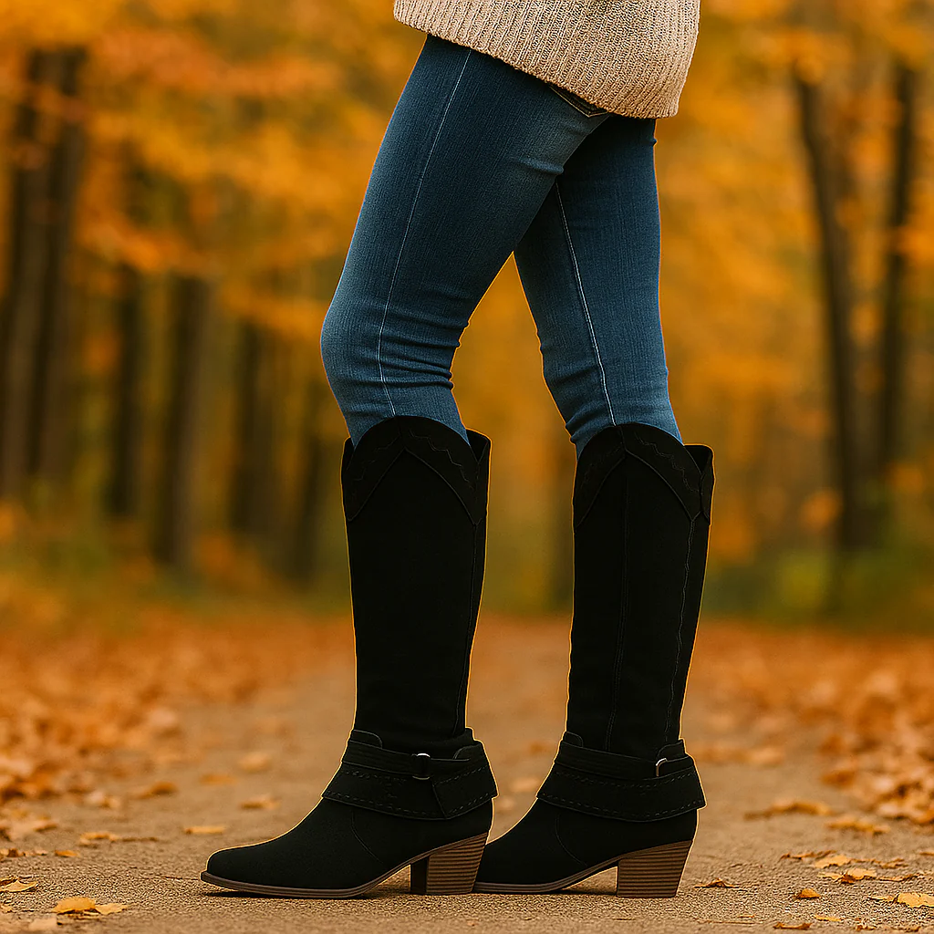 Bottes Femme – Suédé Élégant avec Broderie et Boucle - Image 8