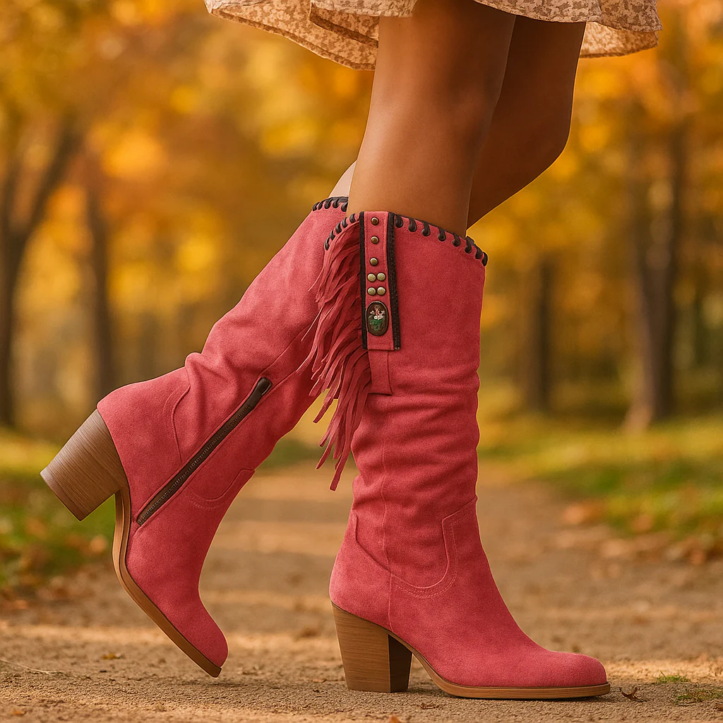 Bottes Femme Suède Mi-Mollet à Franges - Image 4