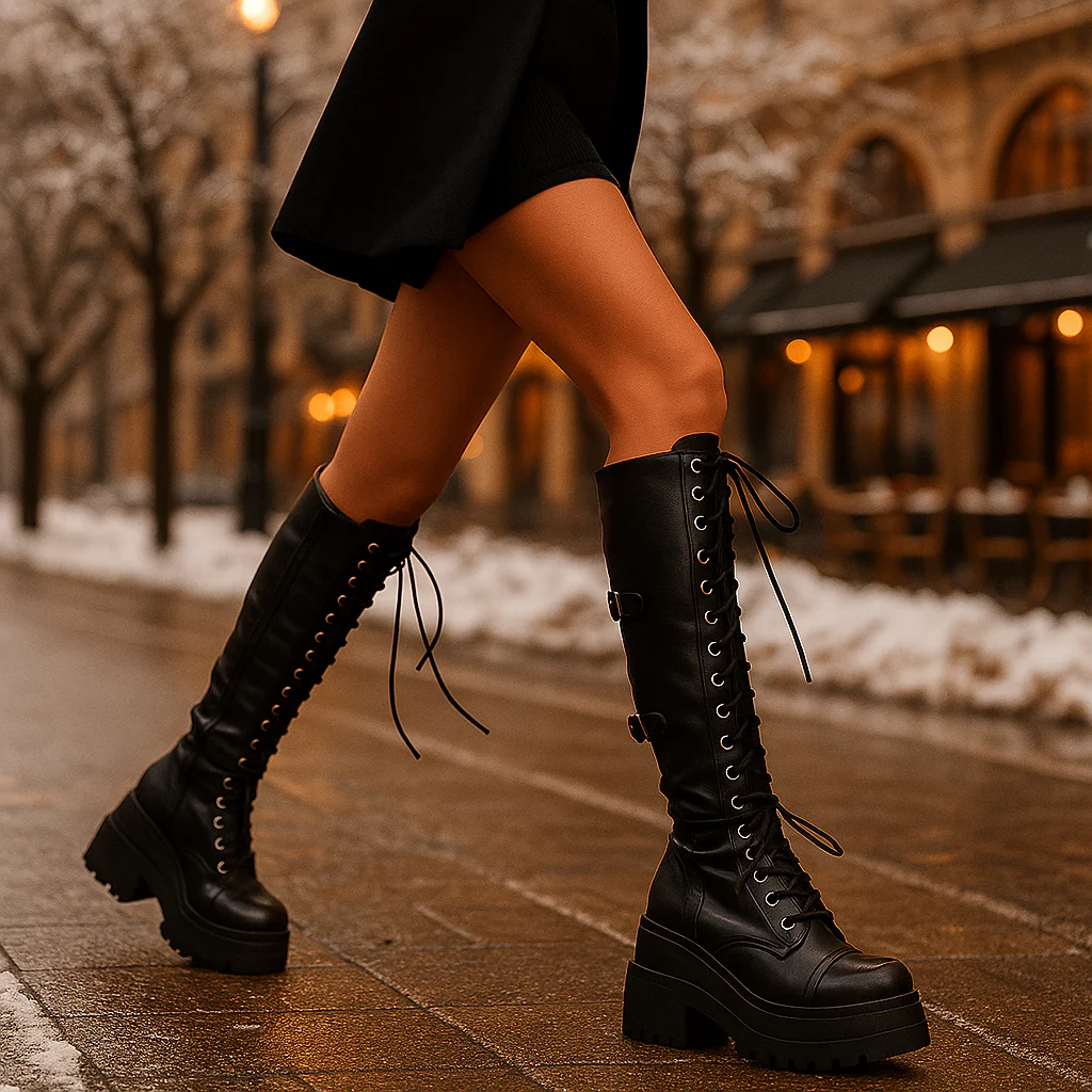 Bottes Hautes à Lacets Femme – Plateforme Tendance - Image 3