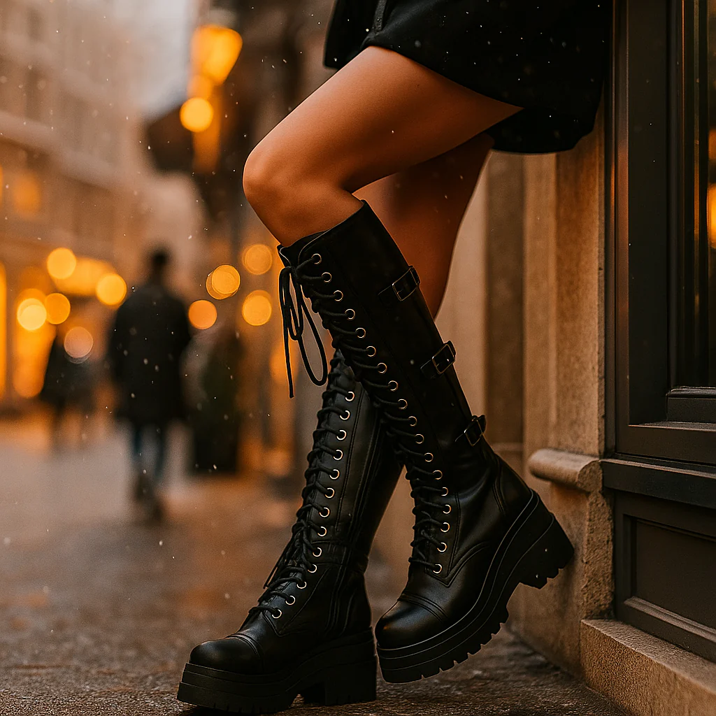 Bottes Hautes à Lacets Femme – Plateforme Tendance - Image 4