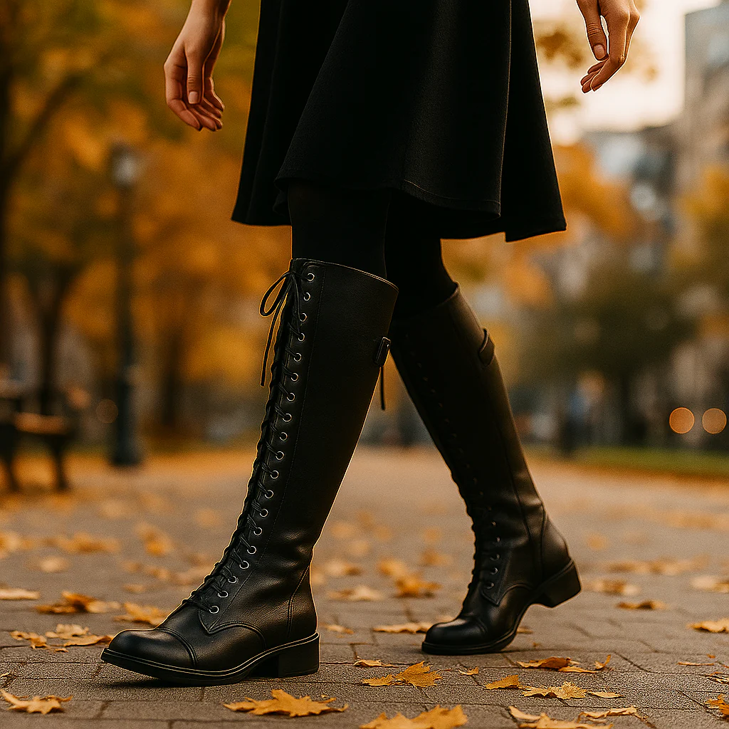 Bottes hautes cuir femme lacées - Image 4