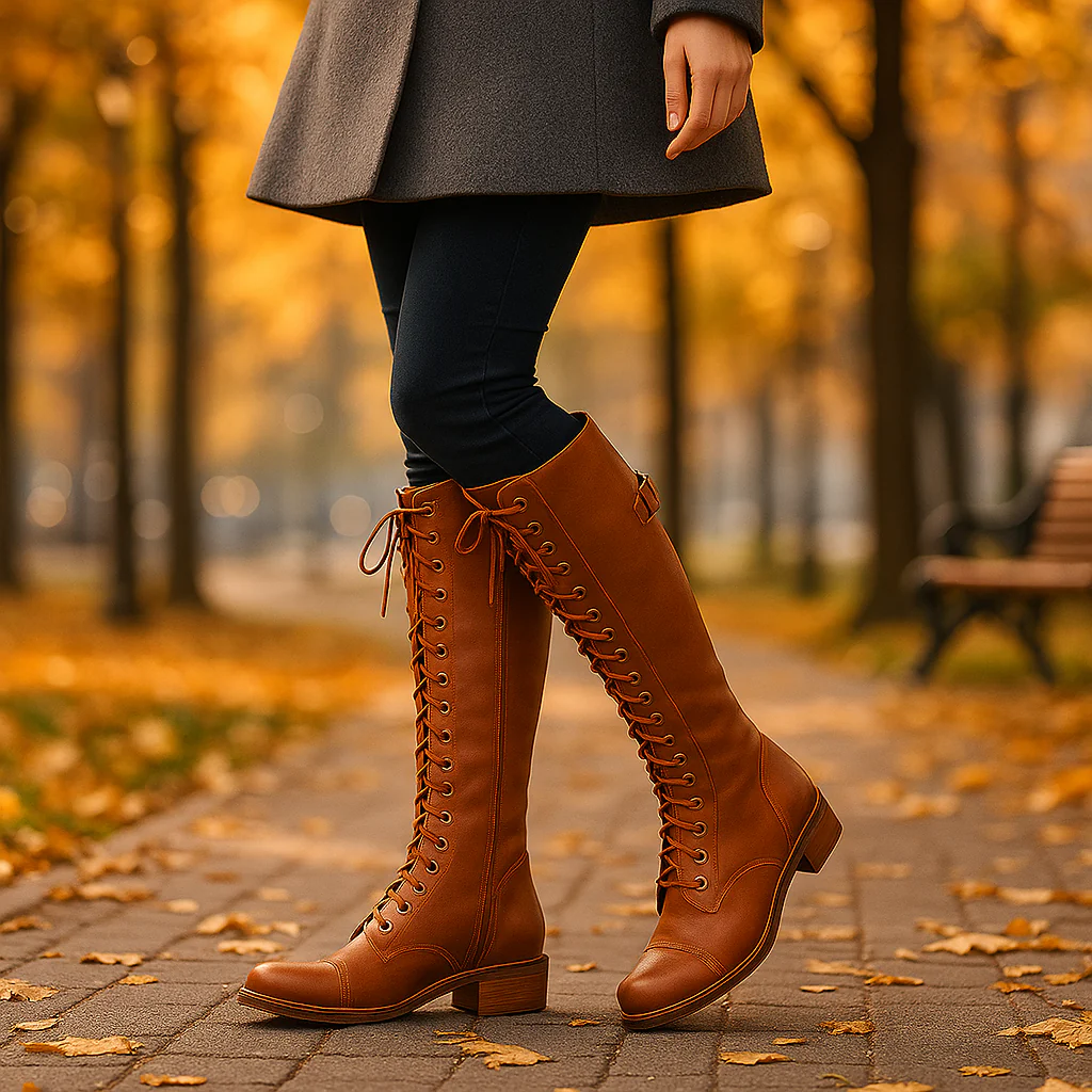 Bottes hautes cuir femme lacées - Image 5