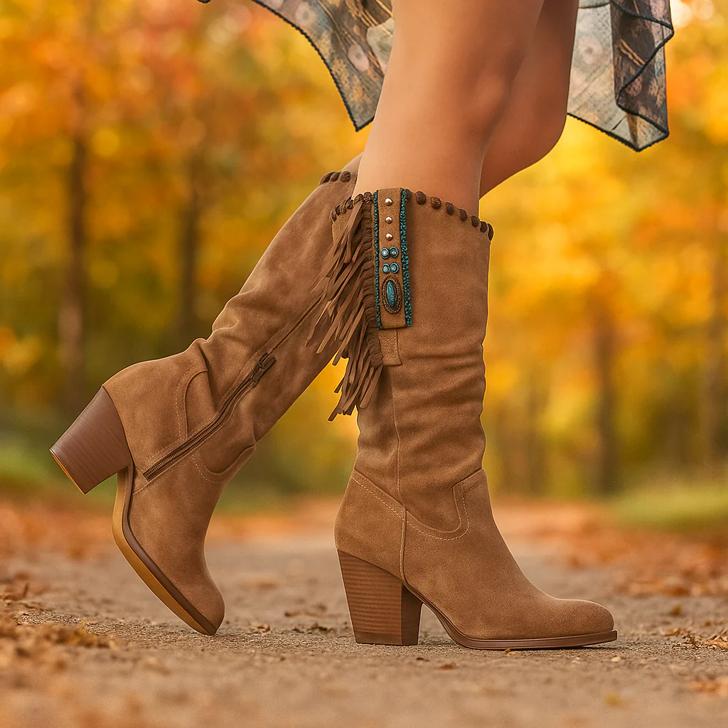 Bottes Hautes Femme en Suédine à Franges - Image 4