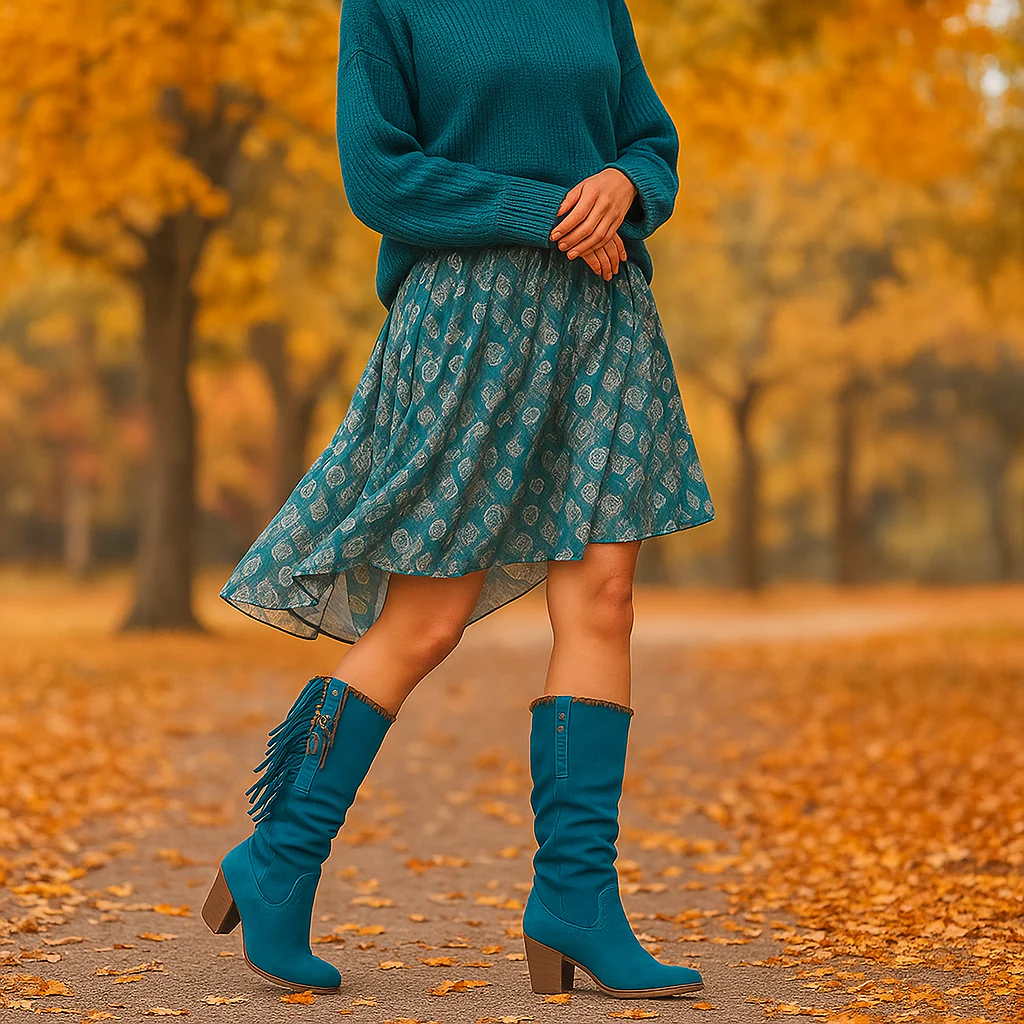 Bottes Hautes Femme en Suédine à Franges - Image 8