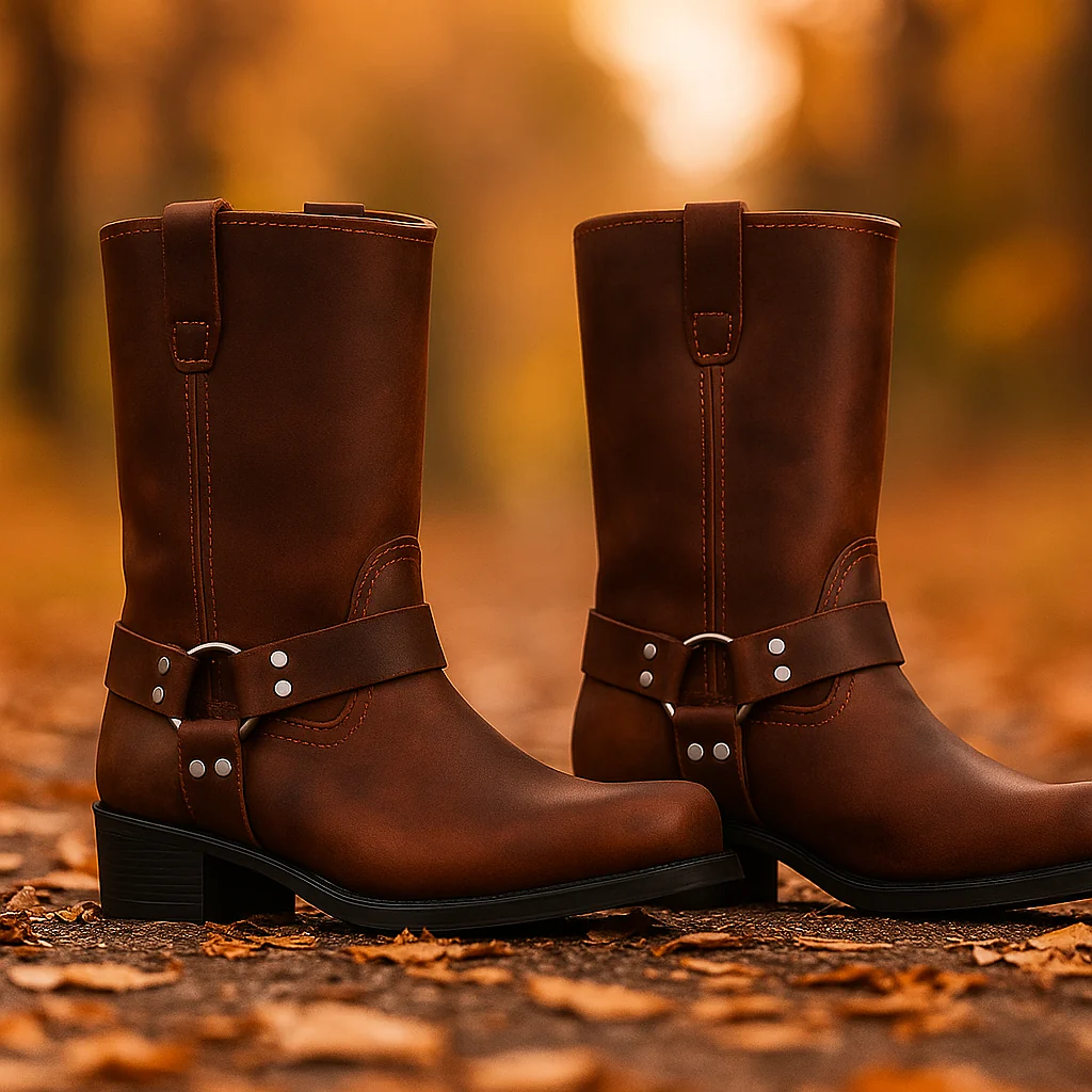 Bottes Mi-Mollet en Cuir Harnais avec Boucle - Image 2