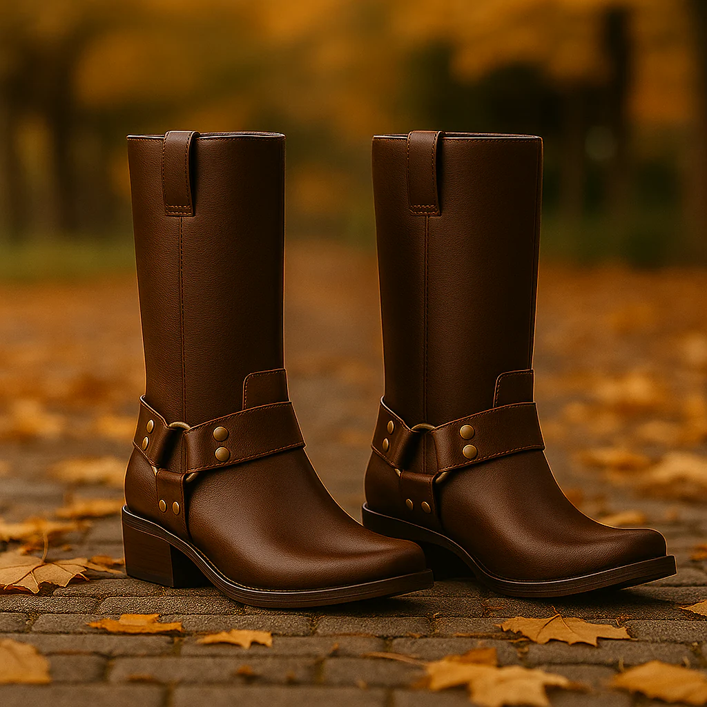 Bottes Mi-Mollet en Cuir Harnais avec Boucle - Image 3