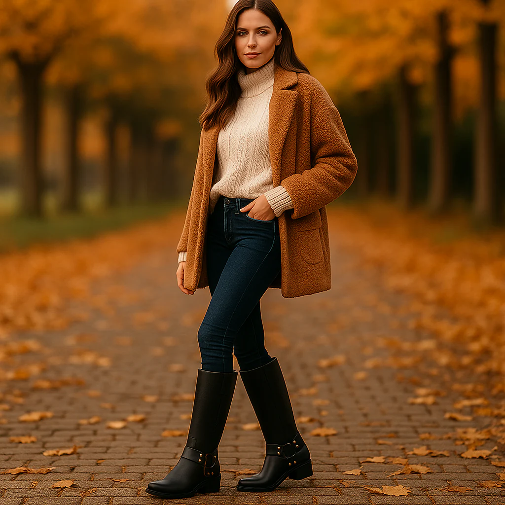 Bottes Mi-Mollet en Cuir Harnais avec Boucle - Image 4