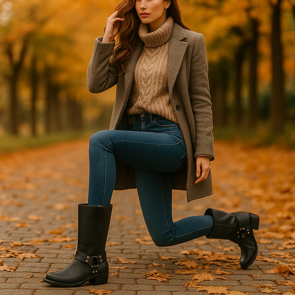 Bottes Mi-Mollet en Cuir Harnais avec Boucle - Image 5