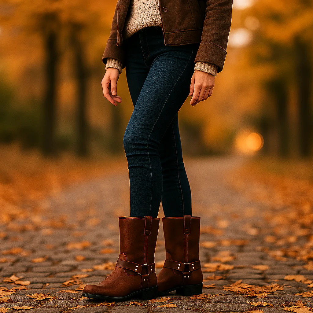 Bottes Mi-Mollet en Cuir Harnais avec Boucle - Image 7