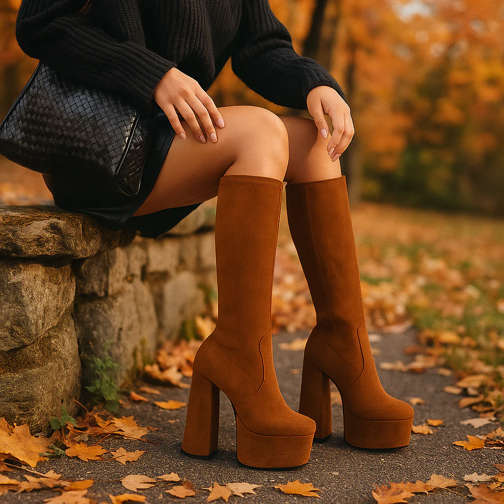 Bottes Montantes Femme à Talon Épais et Plateforme - Image 3