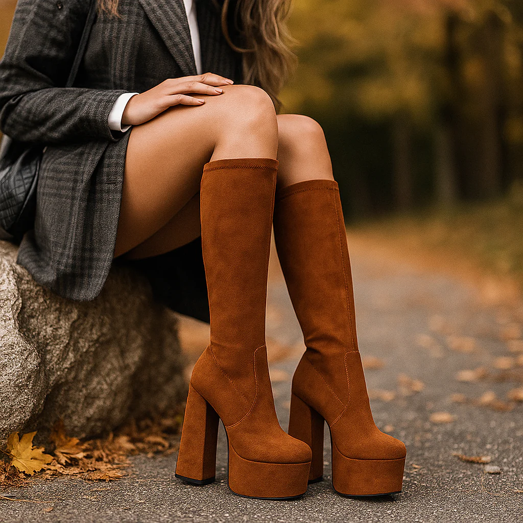 Bottes Montantes Femme à Talon Épais et Plateforme - Image 4