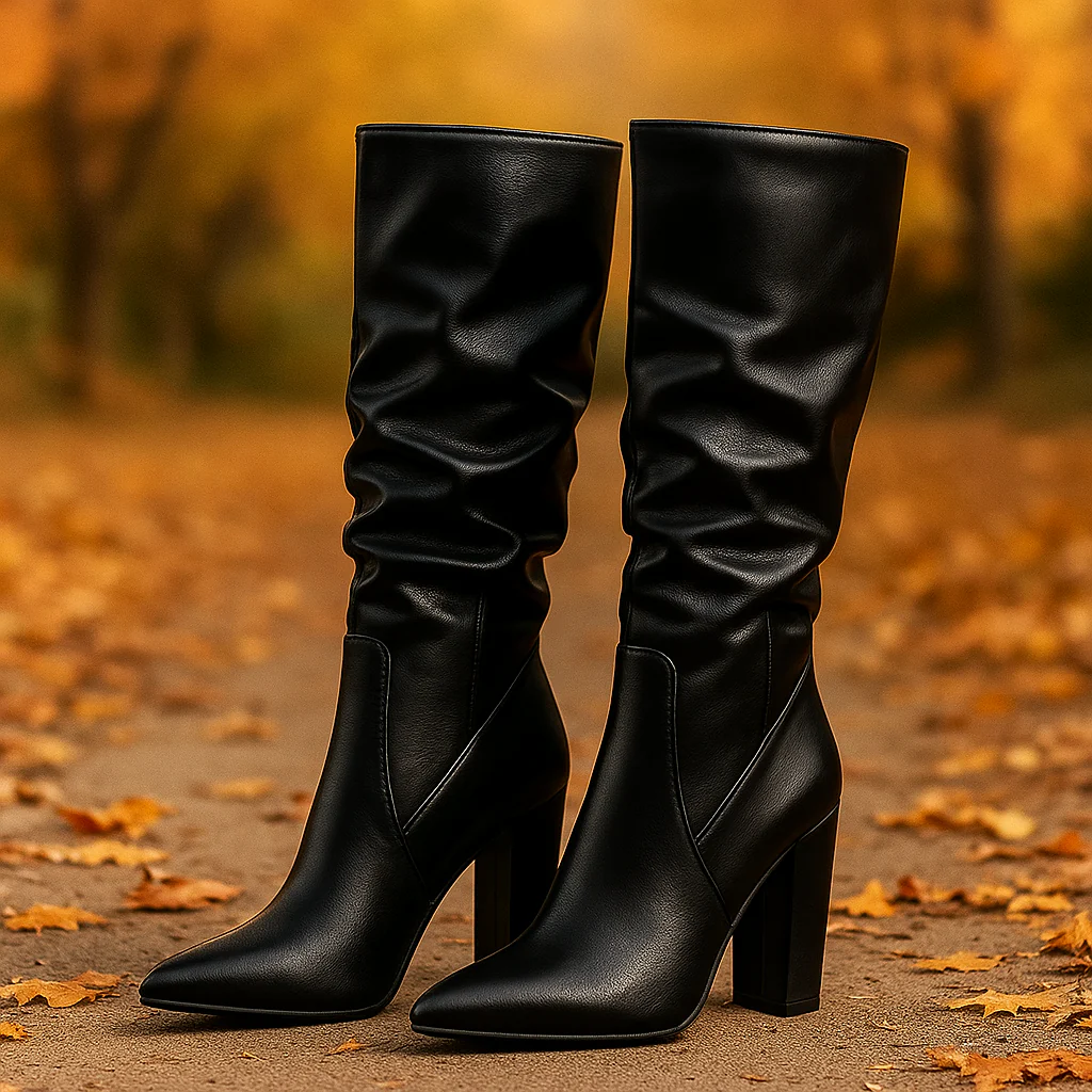 Bottes Montantes Femme en Cuir avec Tige Plissée - Image 2