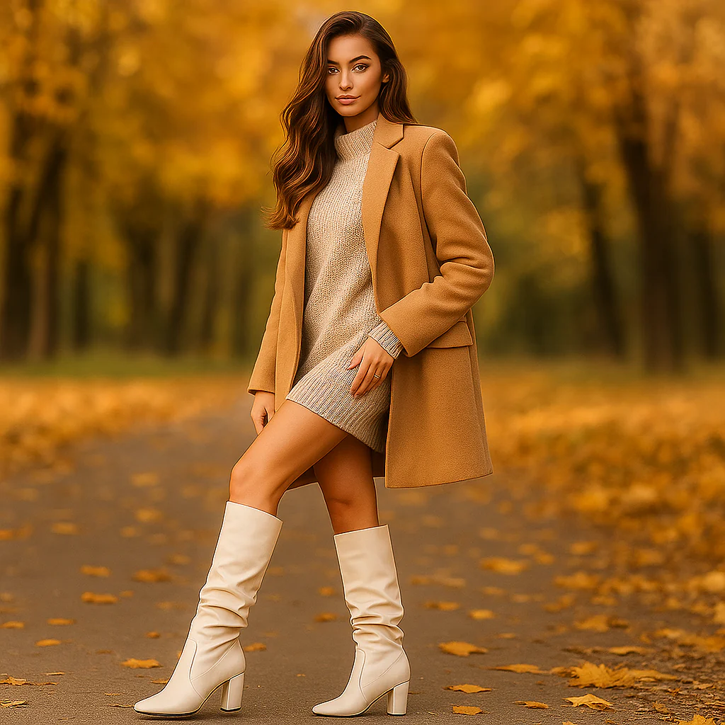 Bottes Montantes Femme en Cuir avec Tige Plissée - Image 5