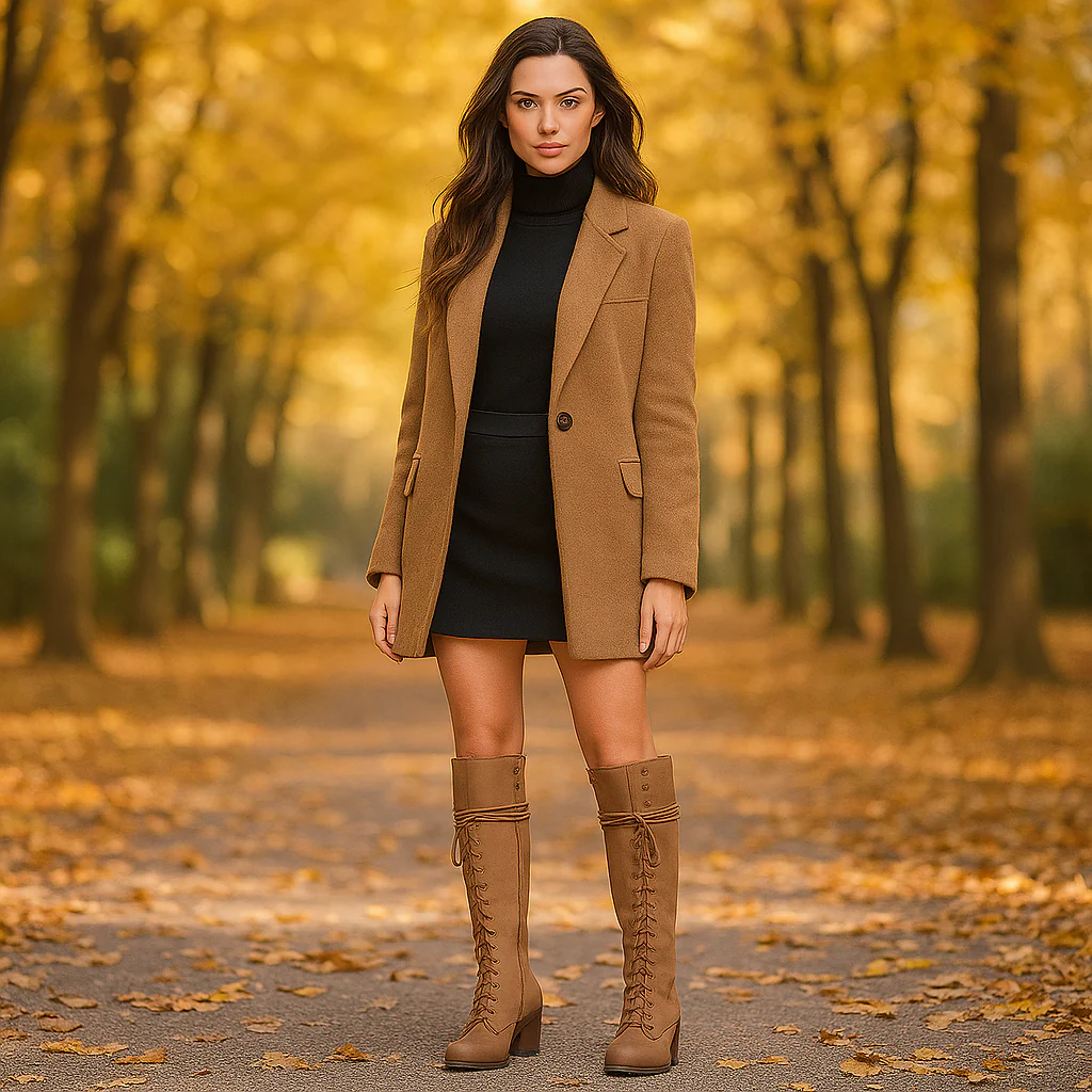 Bottes Montantes Femme en Cuir – Lacets et Talon Épais - Image 10