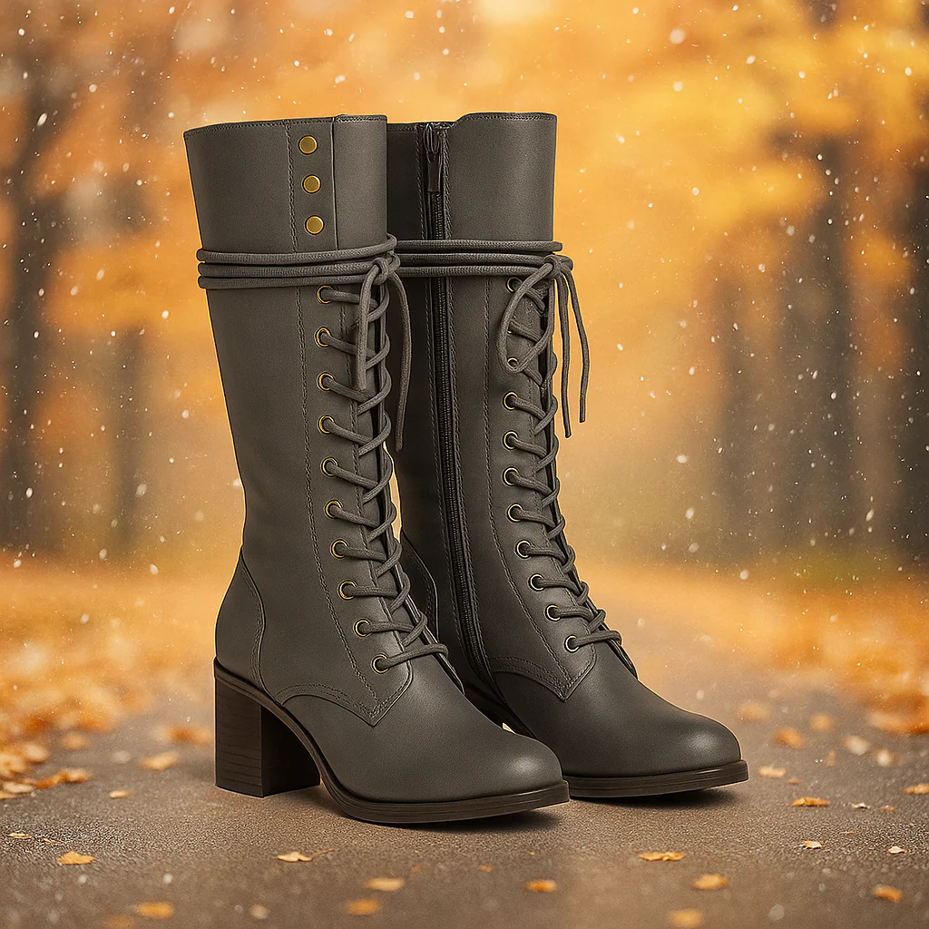 Bottes Montantes Femme en Cuir – Lacets et Talon Épais - Image 2