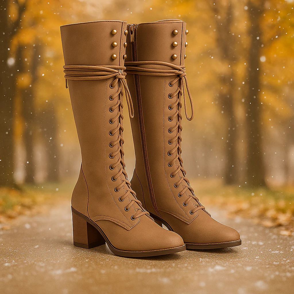 Bottes Montantes Femme en Cuir – Lacets et Talon Épais - Image 3