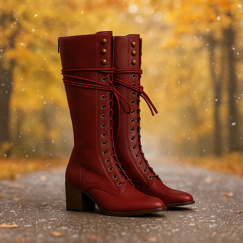 Bottes Montantes Femme en Cuir – Lacets et Talon Épais - Image 4