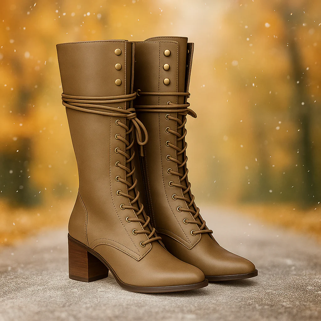 Bottes Montantes Femme en Cuir – Lacets et Talon Épais - Image 5