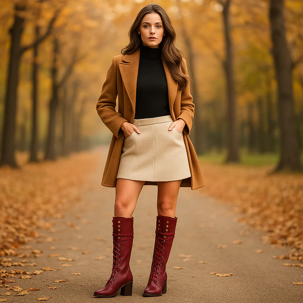 Bottes Montantes Femme en Cuir – Lacets et Talon Épais - Image 9