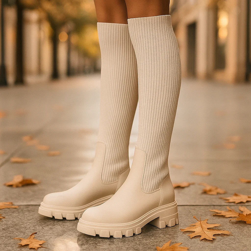 Bottes Overknee Femme en Tricot Structuré – Semelle Robuste - Image 2