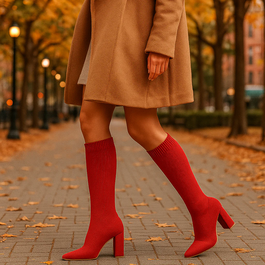 Bottes-Socquettes Femme – Montantes Tricot Élastique, Talon Bloc Chic - Image 4