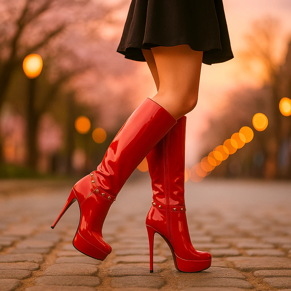 Bottes Stiletto Vernies Femme – Hautes jusqu’aux Genoux - Image 4