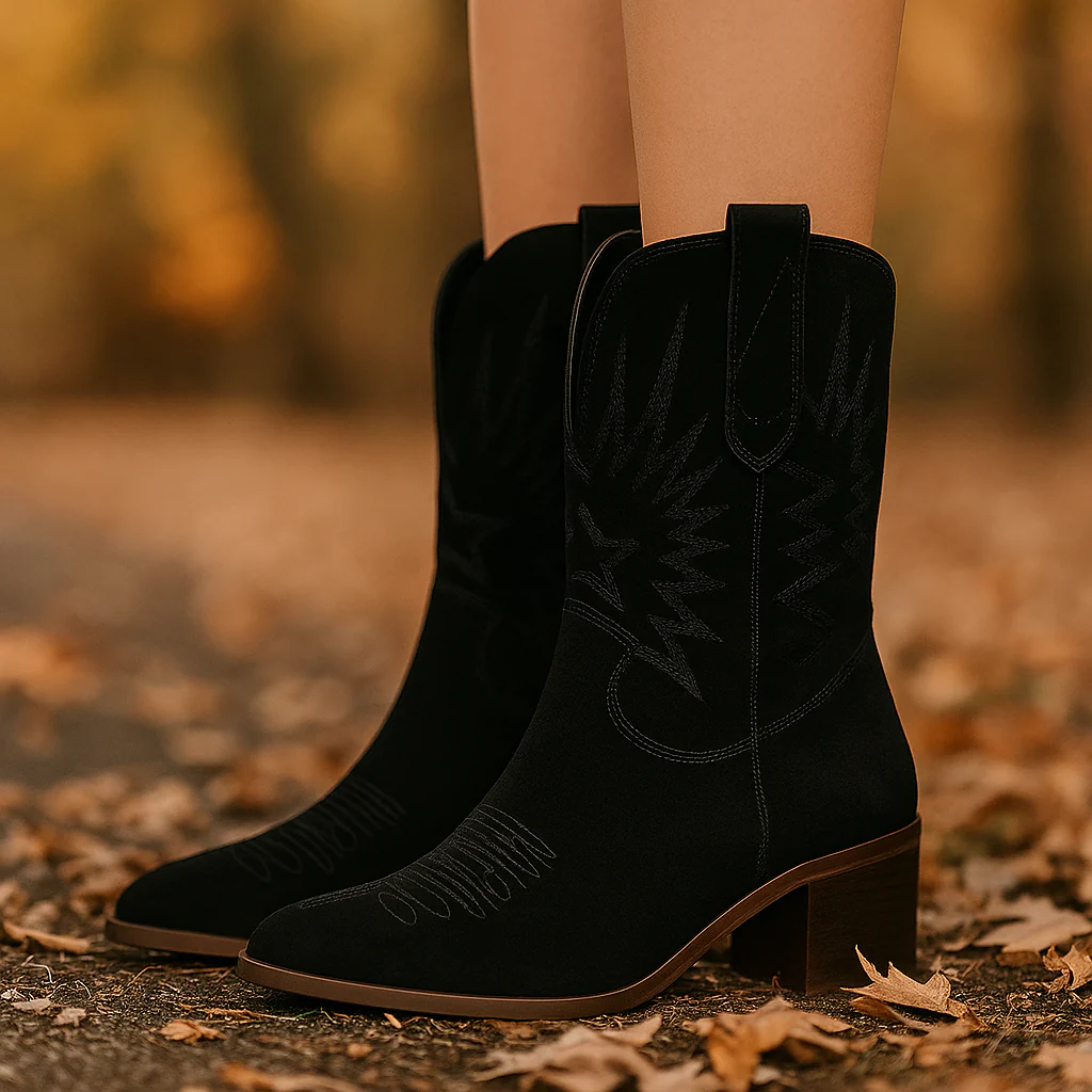 Bottes Western Femme en Daim Brodé – Style Cowboy - Image 2