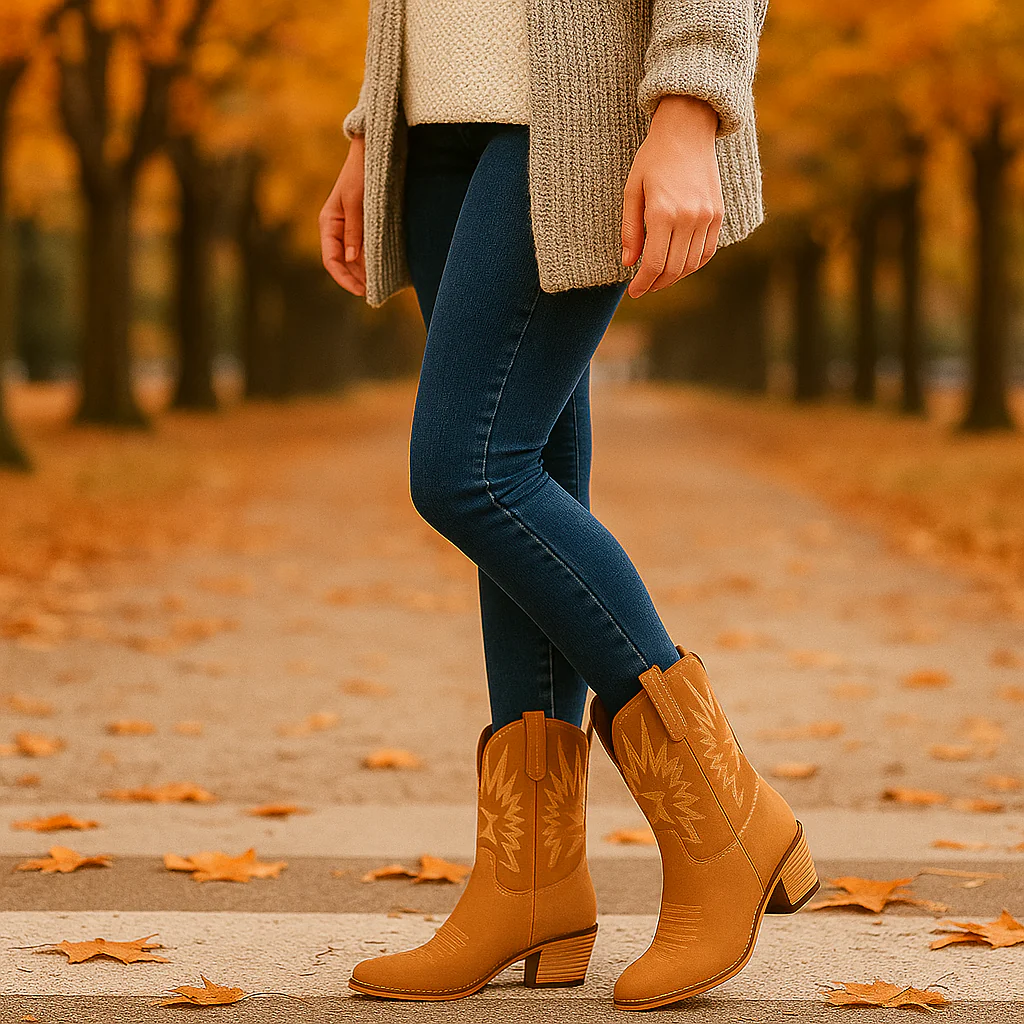 Bottes Western Femme en Daim Brodé – Style Cowboy - Image 3
