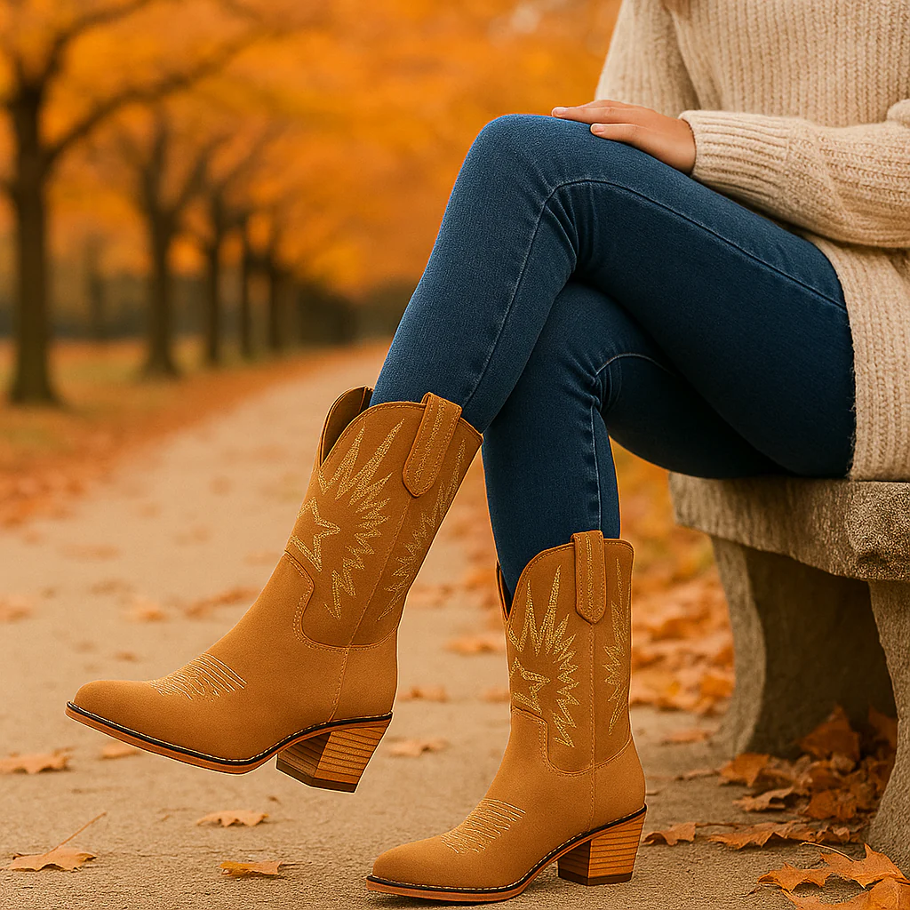 Bottes Western Femme en Daim Brodé – Style Cowboy - Image 4