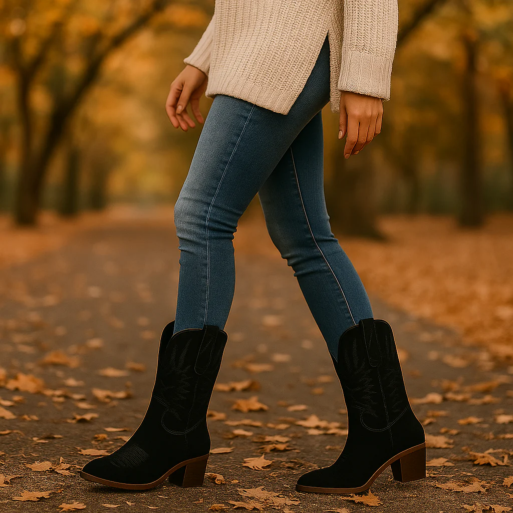 Bottes Western Femme en Daim Brodé – Style Cowboy - Image 5