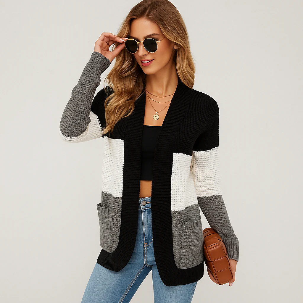 Cardigan en Tricot Dame Groft - Décontractée Silhouette - Poches Pratiques - Image 3