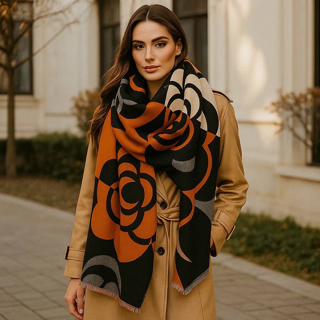 Écharpe de Luxe Réversible – Design Floral Raffiné pour Femme - Image 2