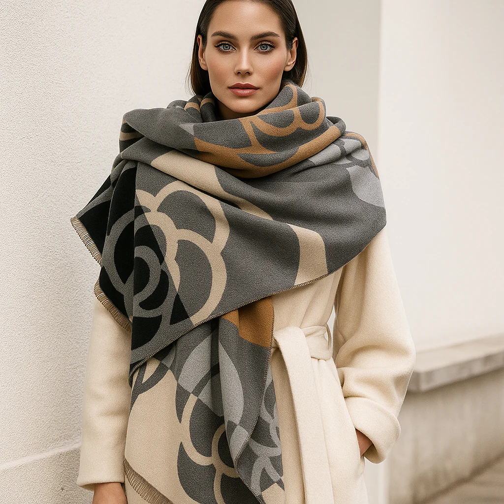 Écharpe de Luxe Réversible – Design Floral Raffiné pour Femme - Image 3