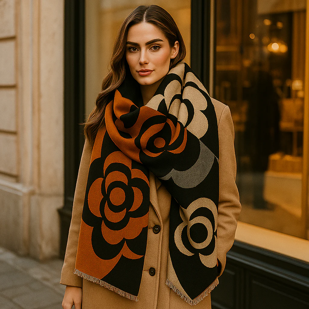 Écharpe de Luxe Réversible – Design Floral Raffiné pour Femme - Image 4