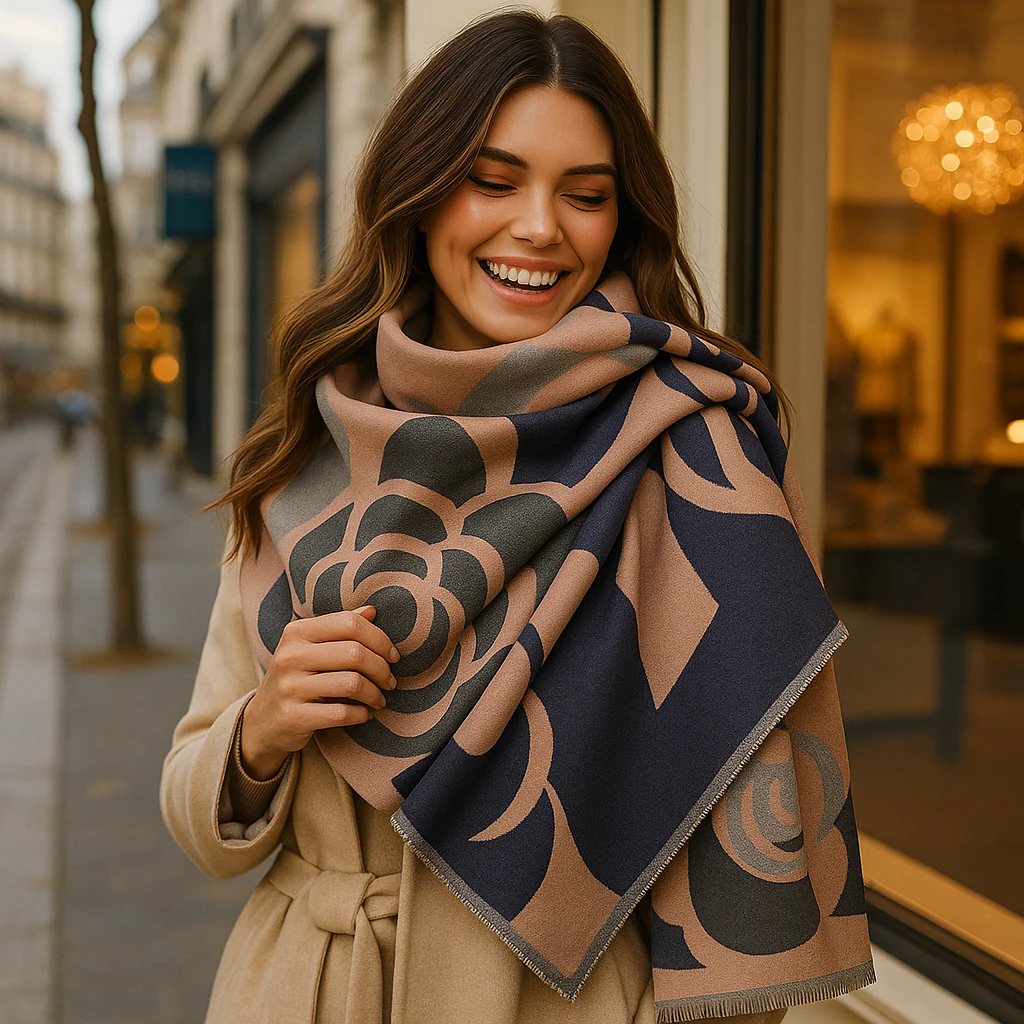 Écharpe de Luxe Réversible – Design Floral Raffiné pour Femme - Image 6