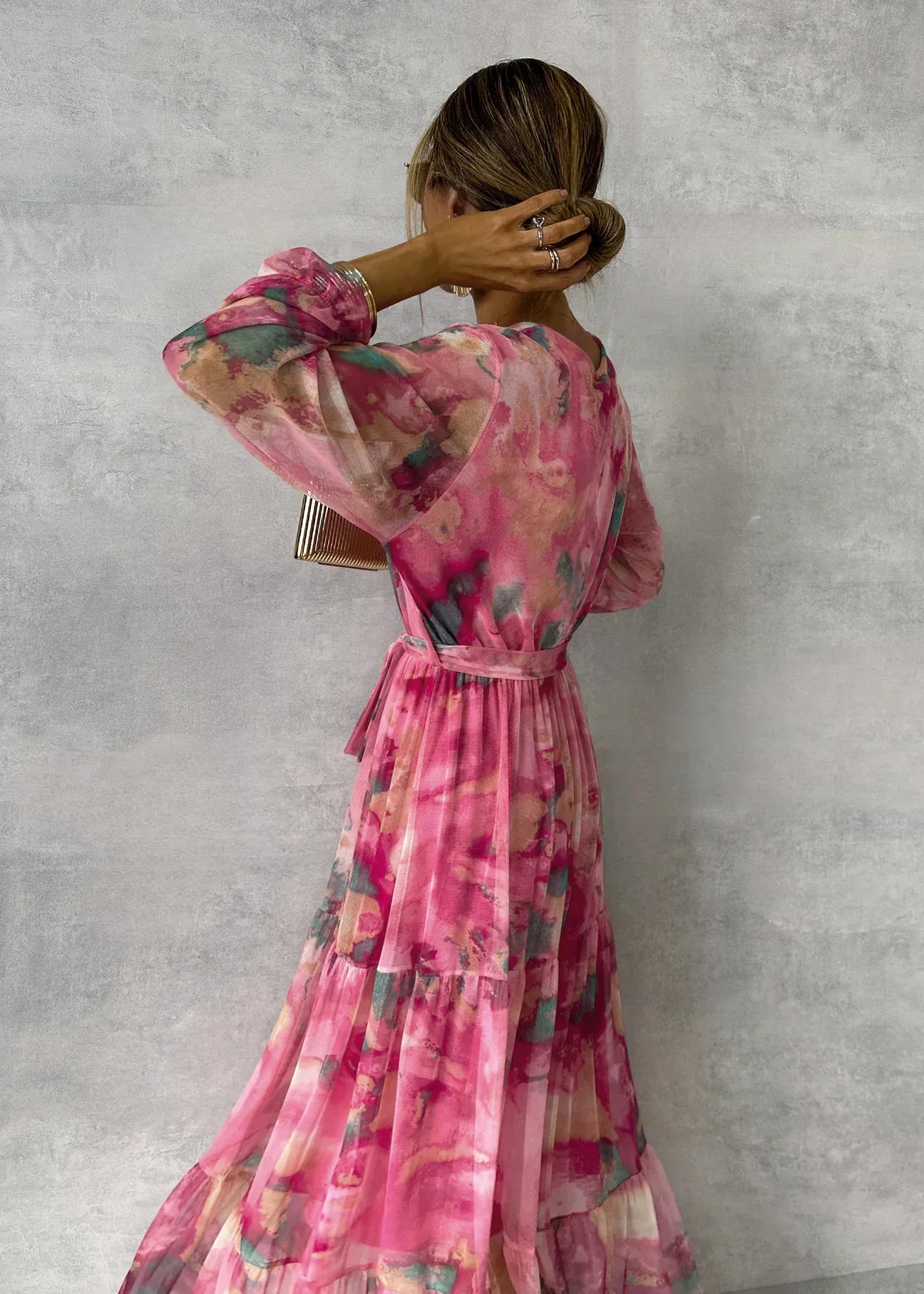 Élégante Robe de Soirée Maxi - Motif Floral - Ceinture - Femme - Image 2